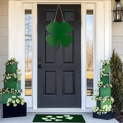 علامة باب البرسيم ذات الأربع أوراق لعيد القديس باتريك، علامة معلقة خشبية على شكل البرسيم المحظوظ لديكور يوم القديس باتريك، تعليق على الحائط باللون الأخضر الأيرلندي لشرفة الباب الأمامي أو ديكورات عطلة الربيع in Kuwait