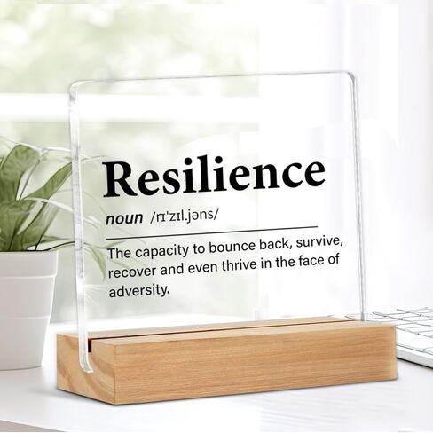 Inspirational Gifts for Women Men, Resilience Quote Resilience Definition Clear Acrylic Desk Decorative Sign for Home Office, 4 x 4 Inches in Saudi Arabia