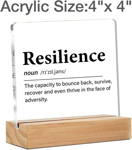Inspirational Gifts for Women Men, Resilience Quote Resilience Definition Clear Acrylic Desk Decorative Sign for Home Office, 4 x 4 Inches in Saudi Arabia