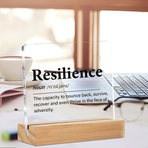 Inspirational Gifts for Women Men, Resilience Quote Resilience Definition Clear Acrylic Desk Decorative Sign for Home Office, 4 x 4 Inches in Saudi Arabia