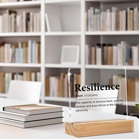 Inspirational Gifts for Women Men, Resilience Quote Resilience Definition Clear Acrylic Desk Decorative Sign for Home Office, 4 x 4 Inches in Saudi Arabia