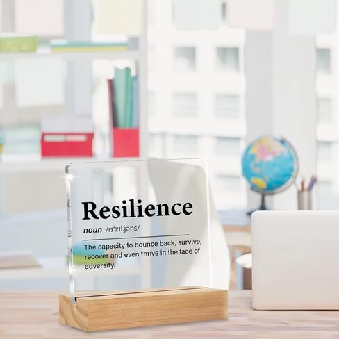 Inspirational Gifts for Women Men, Resilience Quote Resilience Definition Clear Acrylic Desk Decorative Sign for Home Office, 4 x 4 Inches in Saudi Arabia