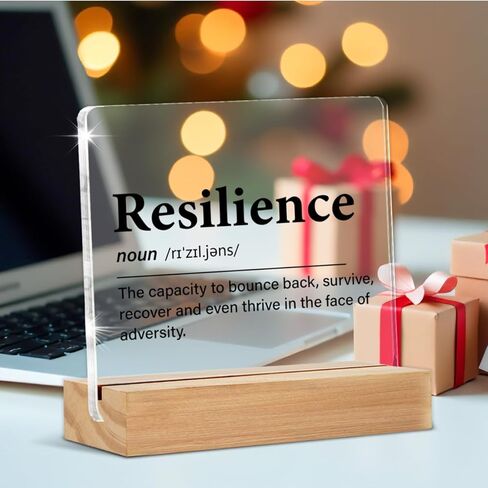 Inspirational Gifts for Women Men, Resilience Quote Resilience Definition Clear Acrylic Desk Decorative Sign for Home Office, 4 x 4 Inches in Saudi Arabia