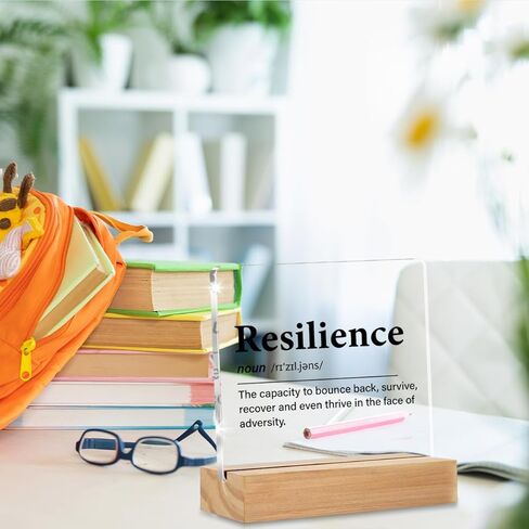 Inspirational Gifts for Women Men, Resilience Quote Resilience Definition Clear Acrylic Desk Decorative Sign for Home Office, 4 x 4 Inches in Saudi Arabia