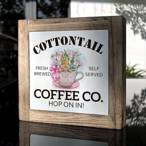 Easter Coffee Sign, Easter Table Decor, Wooden Box Signs for Home Decor, Kitchen Decor for Shelf, Rustic Coffee Table Sign, Decorative Wooden Plaque for Cafe Decor, Vintage Coffee Bar Decor in Kuwait