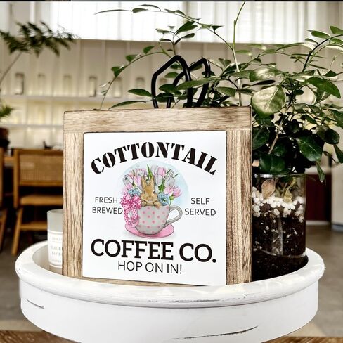 Easter Coffee Sign, Easter Table Decor, Wooden Box Signs for Home Decor, Kitchen Decor for Shelf, Rustic Coffee Table Sign, Decorative Wooden Plaque for Cafe Decor, Vintage Coffee Bar Decor in Kuwait