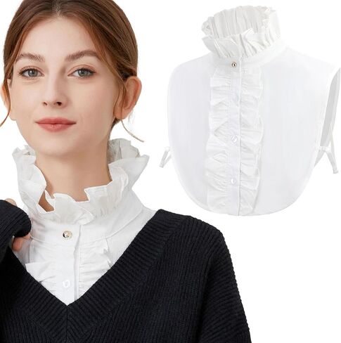XEPST Detachable Collars for Women Ruffle Fake Collar Victorian Blouses for Women Women’s Dickey Collars Elegant Vintage Clothes White Renaissance Top in Saudi Arabia