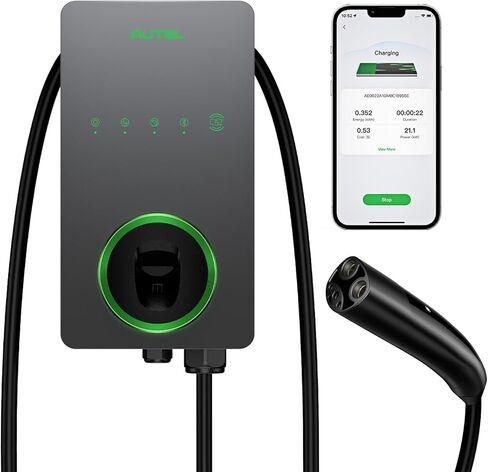 شاحن Autel Home Level 2 EV يصل إلى 40 أمبير، 240 فولت، محطة شحن كهربائية سريعة داخلية/خارجية مع كابل مرن بطول 25 قدم، قابس NEMA 14-50، رمادي داكن in Kuwait
