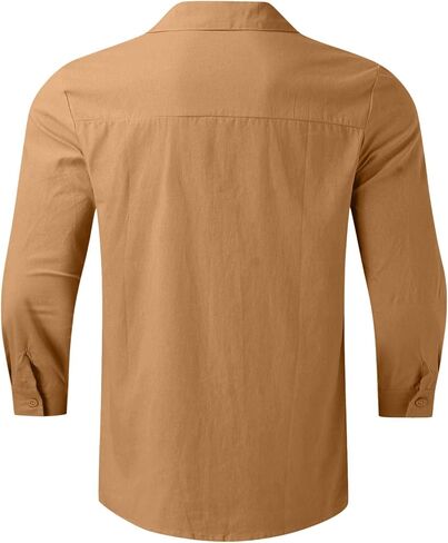 Linen Shirts for Men Summer Beach V Neck Button Casual Tops 2025 Trendy Boho 3/4 Sleeve Lightweight Tunic Blouses in Saudi Arabia