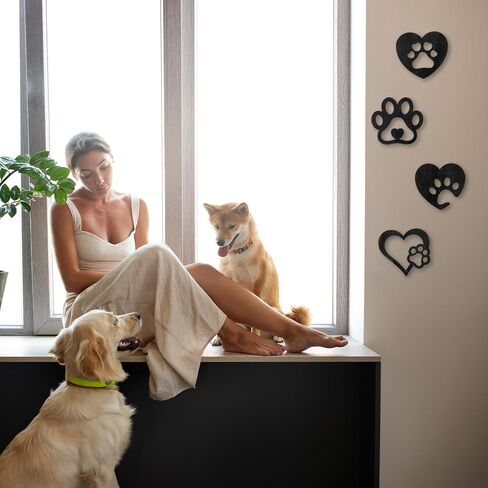 Mabor 4Pcs Dog Room Decor, Wood Paw Prints Wall Art Dog Lovers Gifts Puppy Decorations for Home Kitchen Bathroom Bedroom, Black in Saudi Arabia