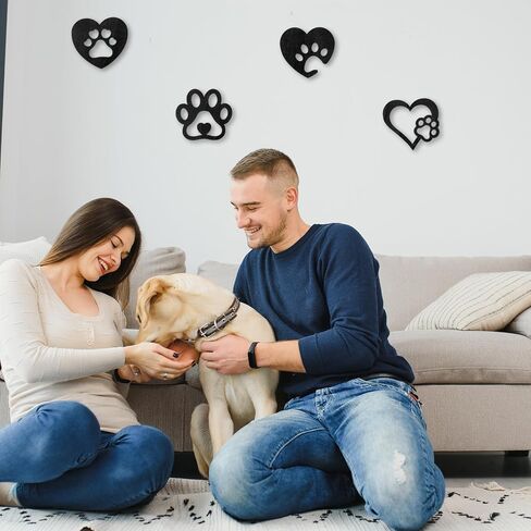 Mabor 4Pcs Dog Room Decor, Wood Paw Prints Wall Art Dog Lovers Gifts Puppy Decorations for Home Kitchen Bathroom Bedroom, Black in Saudi Arabia