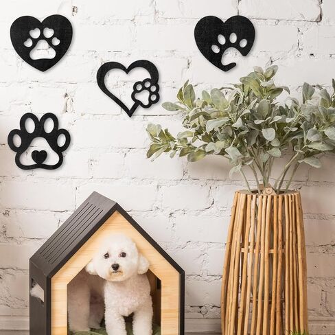 Mabor 4Pcs Dog Room Decor, Wood Paw Prints Wall Art Dog Lovers Gifts Puppy Decorations for Home Kitchen Bathroom Bedroom, Black in Saudi Arabia