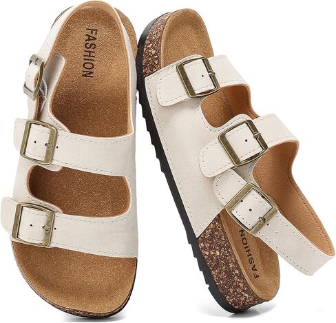 Kids Toddler Sandals with Cork Footbed, Non-Slip Slides for Boys Girls Double Buckle Slippers with Adjustable Back Strap, Comfort Water-Resistant Shoes in Saudi Arabia