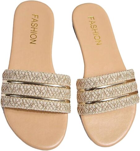 GORGLITTER Girl's Gold Sandals Boho Beach Summer Single Band Slide Sandals Open Toe Vacation Shoes in Saudi Arabia