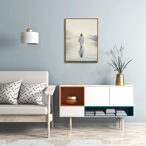 ZZTCYSU Jesus Canvas Wall Art Christian Framed Wall Art Jesus Walking on Water Back Modern Bible Print Religious Faith Artwork Decor for Living Room Bedroom Church 12"x16" Framed in Saudi Arabia
