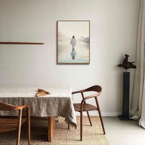 ZZTCYSU Jesus Canvas Wall Art Christian Framed Wall Art Jesus Walking on Water Back Modern Bible Print Religious Faith Artwork Decor for Living Room Bedroom Church 12"x16" Framed in Saudi Arabia