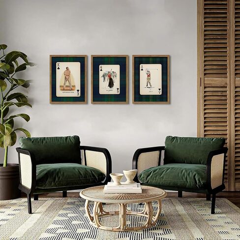 Framed Vintage Golf Wall Art Set of 3, Navy Plaid Playing Card Prints, Retro Classic Golfer Canvas Wall Decor, Preppy Americana Sports Painting Picture for Living Room Home Office 12x16 inch in Saudi Arabia