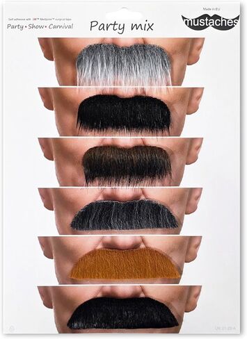 Mustaches Self Adhesive Fake Mustache Mix, Novelty, False Facial Hair Value Pack (6pcs.) in Kuwait