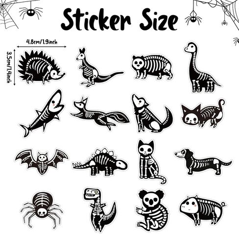 Spring Easter Animal Bone Stickers - 1000Pcs Funny Pet X Ray Bone Self Adhesive Cute Pet Vinyl Decal Sticker Rolls Decorations for Car Bumper, Envelope, Gifts Bag, Bottles (16 Designs) in Kuwait