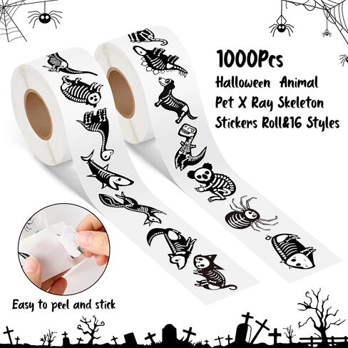 Spring Easter Animal Bone Stickers - 1000Pcs Funny Pet X Ray Bone Self Adhesive Cute Pet Vinyl Decal Sticker Rolls Decorations for Car Bumper, Envelope, Gifts Bag, Bottles (16 Designs) in Kuwait