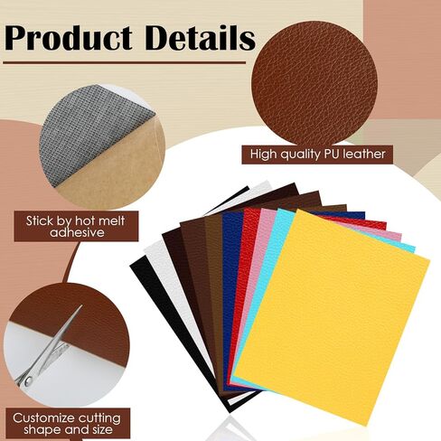 10Pcs Laserable Leatherette Sheets 12.6 x 10.2 Inch, Large PU Leather Blanks for Laser Engraving, 10 Colors Leather Patches with Heat Press Adhesive Backing for DIY Hats Caps Jackets Backpacks Crafts in Kuwait