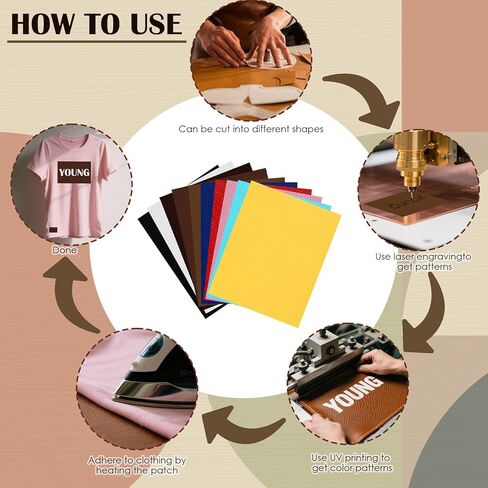 10Pcs Laserable Leatherette Sheets 12.6 x 10.2 Inch, Large PU Leather Blanks for Laser Engraving, 10 Colors Leather Patches with Heat Press Adhesive Backing for DIY Hats Caps Jackets Backpacks Crafts in Kuwait