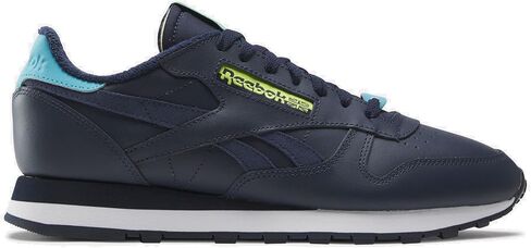 حذاء رياضي جلدي كلاسيكي للجنسين من ريبوك، Vector Navy/Acid Yellow/Bold Cyan، مقاس الرجال 7/ مقاس المرأة 8.5 in Saudi Arabia