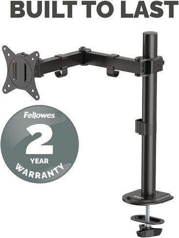 ذراع شاشة فردية قابلة للتعديل يوميًا من Fellowes - يدعم الشاشات التي يصل وزنها إلى 32 بوصة بوزن 19.84 رطلاً، قابلة للإمالة والدوران والتدوير، VESA 75/100، مشبك أو حلقة تثبيت، إدارة الكابلات in Saudi Arabia