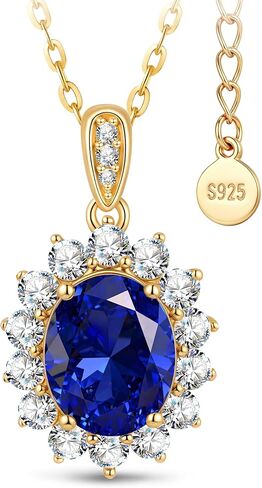 GONA 4CT Lab Grown Royal Blue Sapphire Necklace for Women, Princess Diana Inspired Design, 925 Sterling Silver Chain, GRC Certified, Hypoallergenic Eco-Friendly Jewelry, Ideal Gift for Her in Saudi Arabia