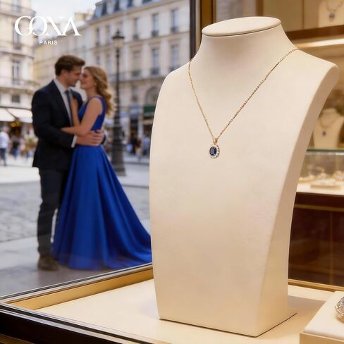 GONA 4CT Lab Grown Royal Blue Sapphire Necklace for Women, Princess Diana Inspired Design, 925 Sterling Silver Chain, GRC Certified, Hypoallergenic Eco-Friendly Jewelry, Ideal Gift for Her in Saudi Arabia