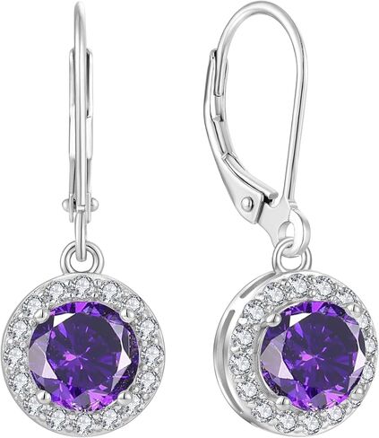 925 Sterling Silver Dangle Drop Earring with Round Leverback Birthstone Jewelry for Her in Kuwait