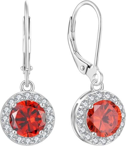925 Sterling Silver Dangle Drop Earring with Round Leverback Birthstone Jewelry for Her in Saudi Arabia