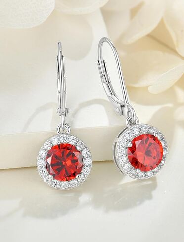 925 Sterling Silver Dangle Drop Earring with Round Leverback Birthstone Jewelry for Her in Saudi Arabia