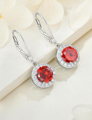 925 Sterling Silver Dangle Drop Earring with Round Leverback Birthstone Jewelry for Her in Saudi Arabia