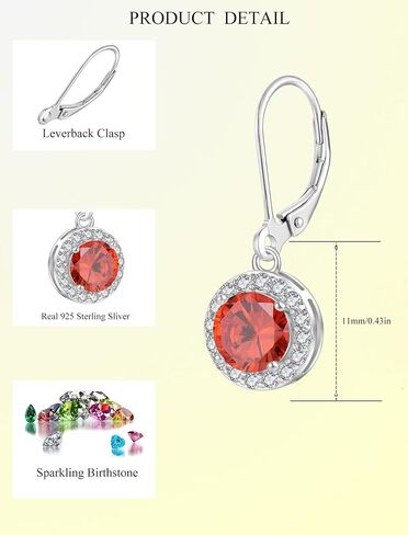 925 Sterling Silver Dangle Drop Earring with Round Leverback Birthstone Jewelry for Her in Saudi Arabia