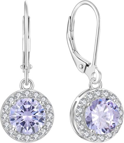 925 Sterling Silver Dangle Drop Earring with Round Leverback Birthstone Jewelry for Her in Saudi Arabia