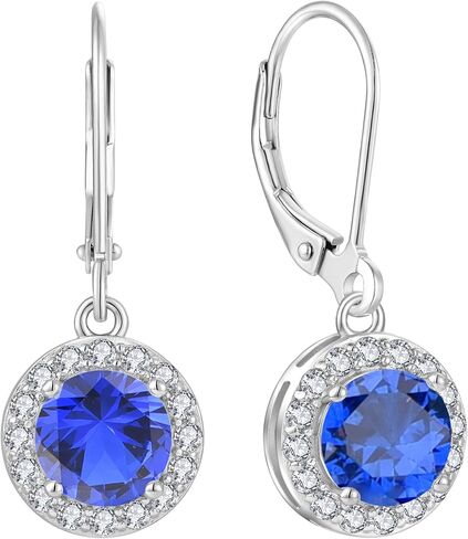 925 Sterling Silver Dangle Drop Earring with Round Leverback Birthstone Jewelry for Her in Saudi Arabia