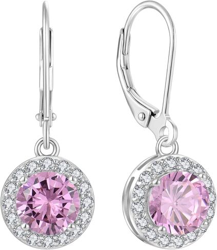 925 Sterling Silver Dangle Drop Earring with Round Leverback Birthstone Jewelry for Her in Saudi Arabia
