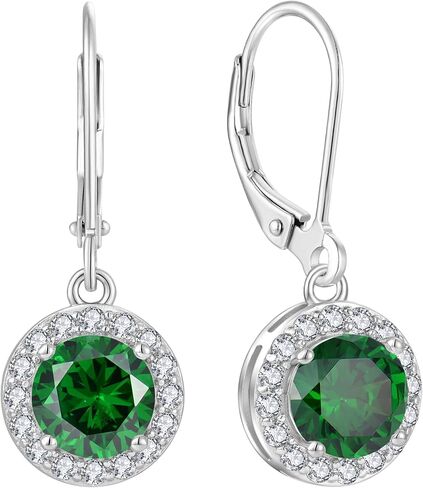 925 Sterling Silver Dangle Drop Earring with Round Leverback Birthstone Jewelry for Her in Saudi Arabia