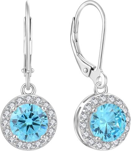 925 Sterling Silver Dangle Drop Earring with Round Leverback Birthstone Jewelry for Her in Saudi Arabia