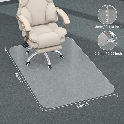 Office Chair Mat for Carpet, 30" X 48" X 0.09" Desk Chair Mat for Carpet Floors, Clear and Thick Easy Glide Rolling Chair Mats with Non-Slip Studded for Home and Office Low Pile Carpets in Kuwait