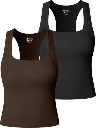 OQQ Women's Tank Top 2-Piece Ribbed Samless Square Neck Sleeveless Tops Stretchy Casual Going Out Shirts in Saudi Arabia