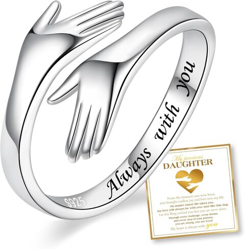 S925 Sterling Silver Hug Ring for Women Adjustable Open Band Ring Meaningful Gift for Mom Daughter Wife in Kuwait