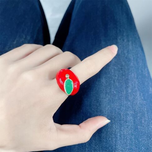 NewZenro Cute Enamel Apple Open Ring for Women Men Gold Plated Chunky Red Green Leaf Sweet Food Furit Statement Finger Band Bead Ring Comfort Fit Christmas Eve Jewelry Size 7.5 in Saudi Arabia