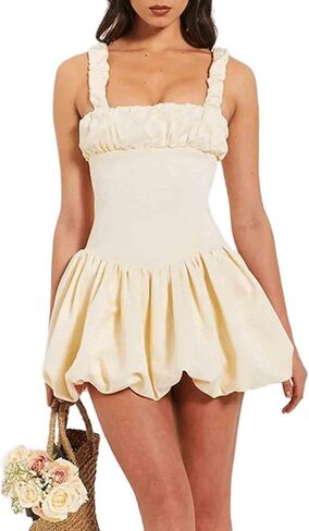 Women's Satin Flower Bud Fairy Dress with Waist Cinching and Slimming Mini Suspender Dress in Kuwait