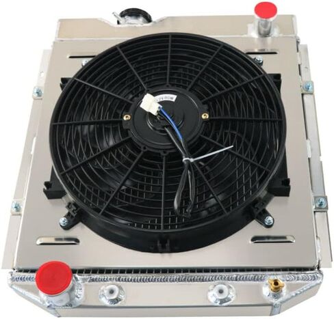 CC251 مشعاع ألومنيوم أساسي مكون من 3 صفوف + غطاء ترموستات 1 × 14 بوصة مروحة + مرحل متوافق مع Ford Falcon Mustang Ranchero Mercury Comet SBC V8 1960-1966 61 62 63 64 65 in Kuwait