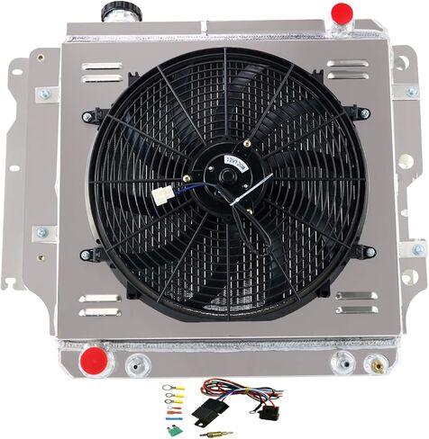 CU2101 3 Row All Aluminum Radiator for 1987-2006 2000 Jeep TJ YJ Wrangler 2.4 2.5L L4 GAS/4.0 4.2L L6 GAS Radiators Shroud Fan Relay Kit 1988 89 90 91 92 93 94 95 96 97 98 99 01 02 03 04 05 in Saudi Arabia