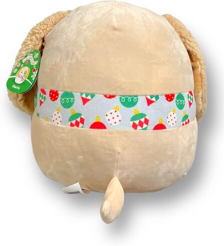 Squishmallows 12 Inch Light Tan Dog with Caramel Colored Patch Around Left Eye - White Belly and Christmas Scarf - Harris is A Part of The New Winter 2022 Holiday Plush Collection in Saudi Arabia
