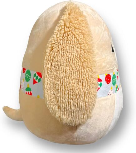 Squishmallows 12 Inch Light Tan Dog with Caramel Colored Patch Around Left Eye - White Belly and Christmas Scarf - Harris is A Part of The New Winter 2022 Holiday Plush Collection in Saudi Arabia