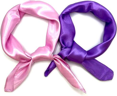 2 Packs Satin Neck Scarf 23.6 Inch Solid Square Neck Scarves Handkerchief for Women Teens Halloween 80s Party Daily Accessory (Pink, Purple) in Kuwait